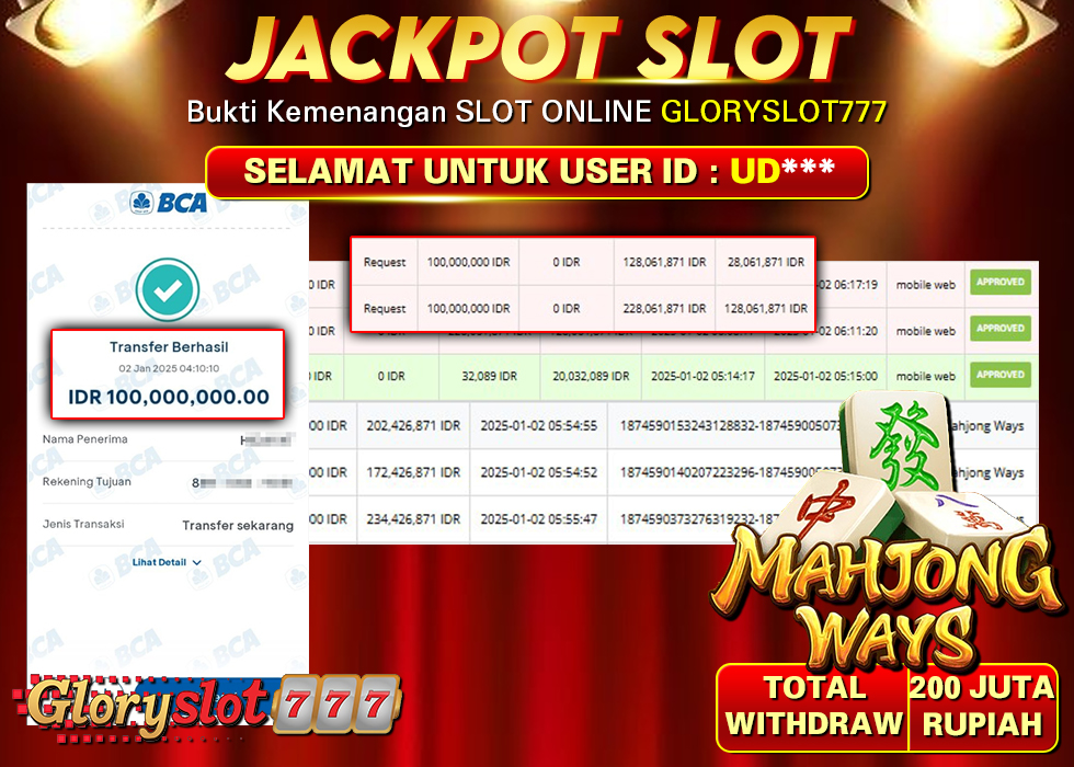 GLORYSLOT777 JACKPOT SLOT MAHJONG WAYS Rp 100.000.000,- LUNAS