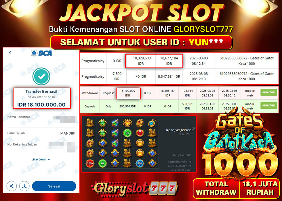 GLORYSLOT777 JACKPOT SLOT GATES OF GATOT KACA 1000 Rp 18.100.000,- LUNAS