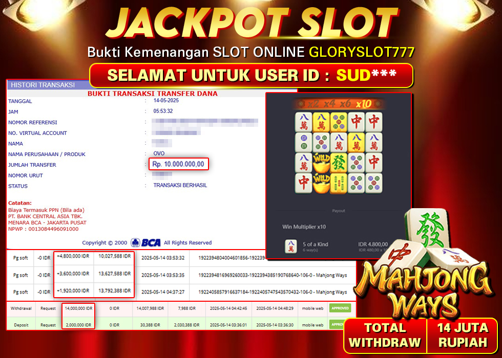 GLORYSLOT777 JACKPOT SLOT MAHJONG WAYS Rp 14.000.000,- LUNAS