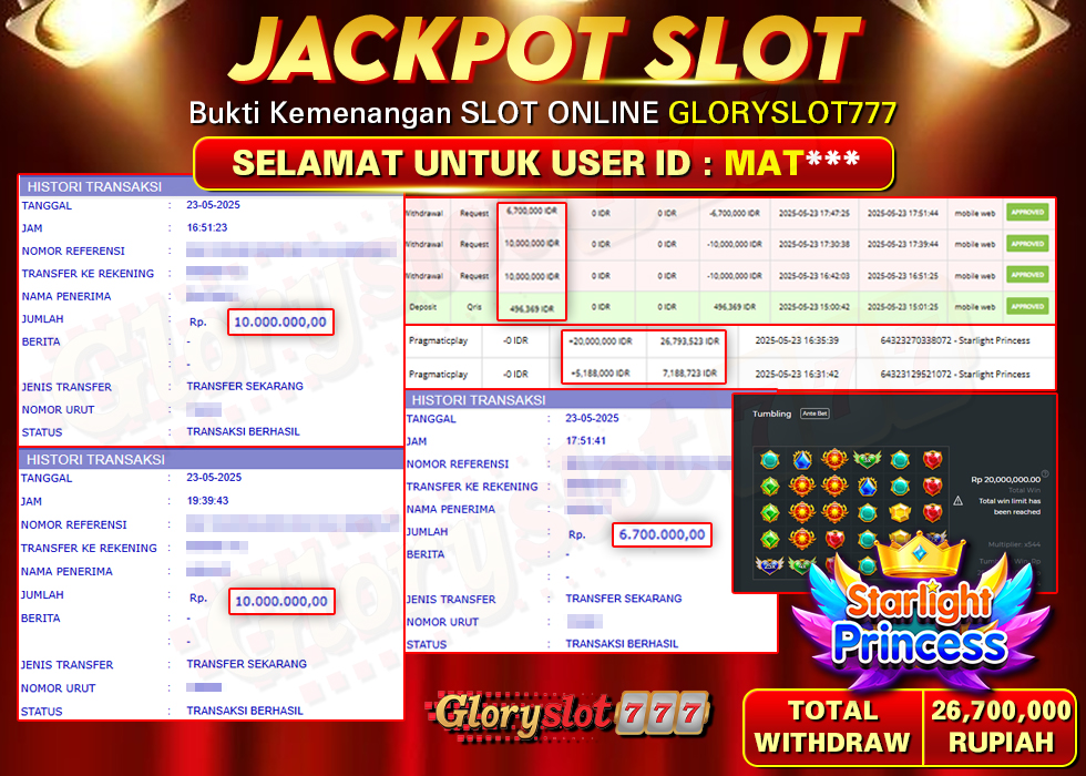 GLORYSLOT777 JACKPOT SLOT STARLIGHT PRINCESS Rp 26.700.000,-  LUNAS