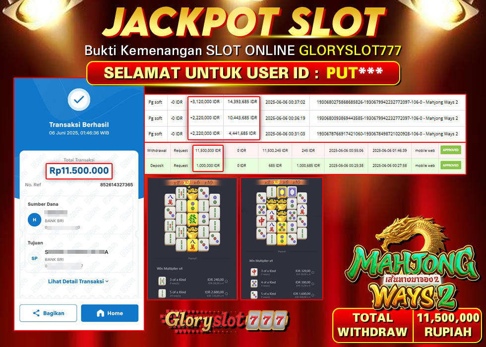 GLORYSLOT777 JACKPOT SLOT MAHJONG WAYS 2 Rp 11.500.000,-  LUNAS