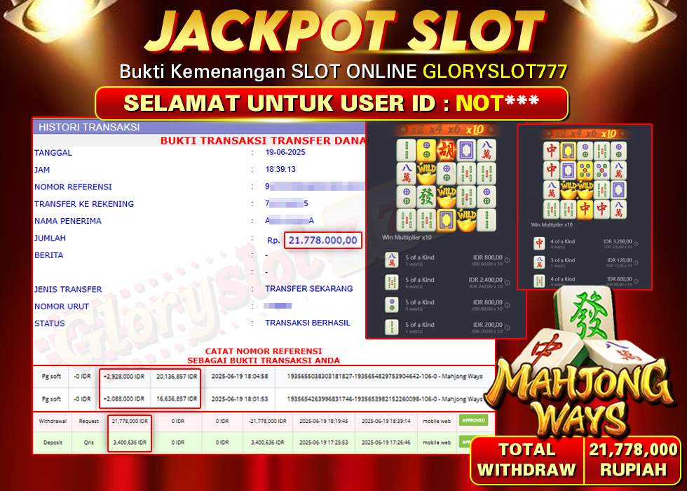 GLORYSLOT777 JACKPOT SLOT MAHJONG WAYS Rp 21.778.000,- LUNAS