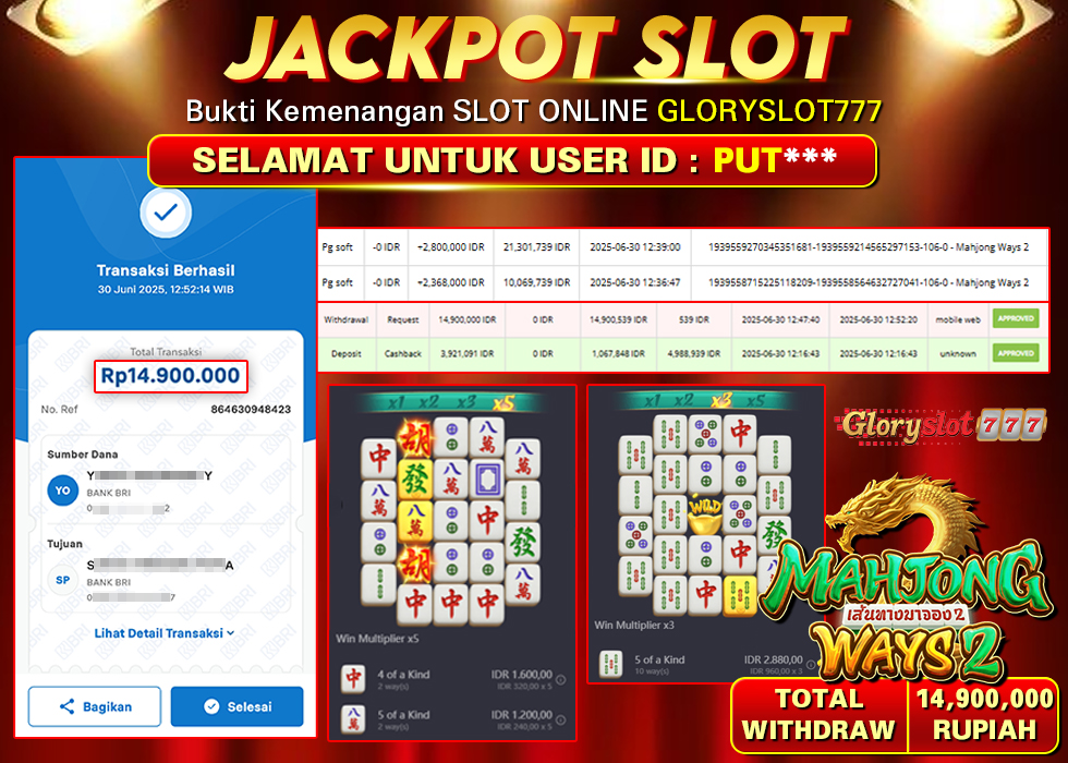 GLORYSLOT777 JACKPOT SLOT MAHJONG WAYS 2 Rp 14.900.000,- LUNAS