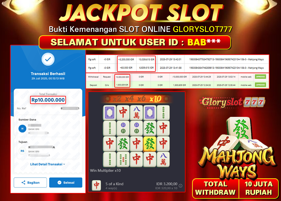 GLORYSLOT777 JACKPOT SLOT MAHJONG WAYS Rp 10.000.000,- LUNAS