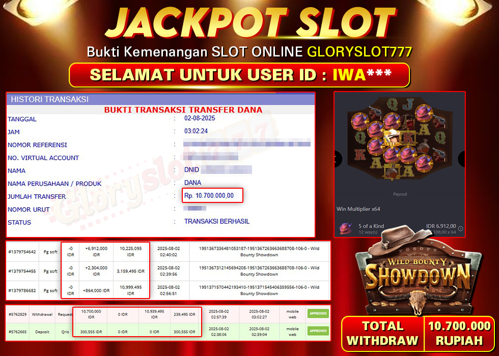 GLORYSLOT777 JACKPOT SLOT WILD BOUNTY SHOWDOWN Rp 10.700.000,- LUNAS