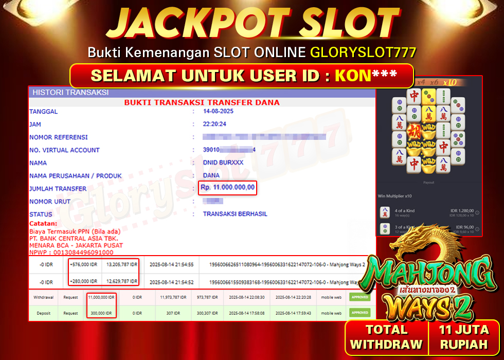 GLORYSLOT777 JACKPOT SLOT MAHJONG WAYS 2 Rp 11.000.000,- LUNAS