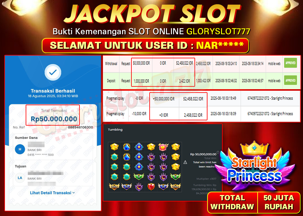 GLORYSLOT777 MAXWIN SLOT STARLIGHT PRINCESS Rp 50.000.000,- LUNAS