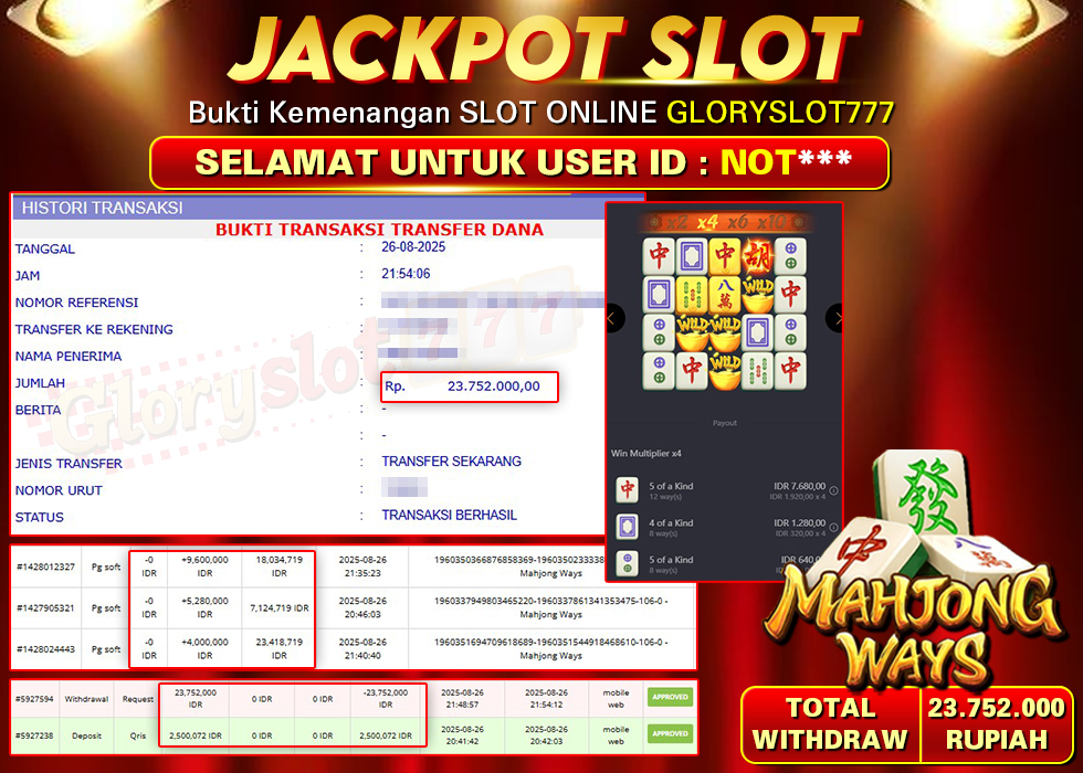 GLORYSLOT777 JACKPOT SLOT MAHJONG WAYS Rp 23.752.000,- LUNAS