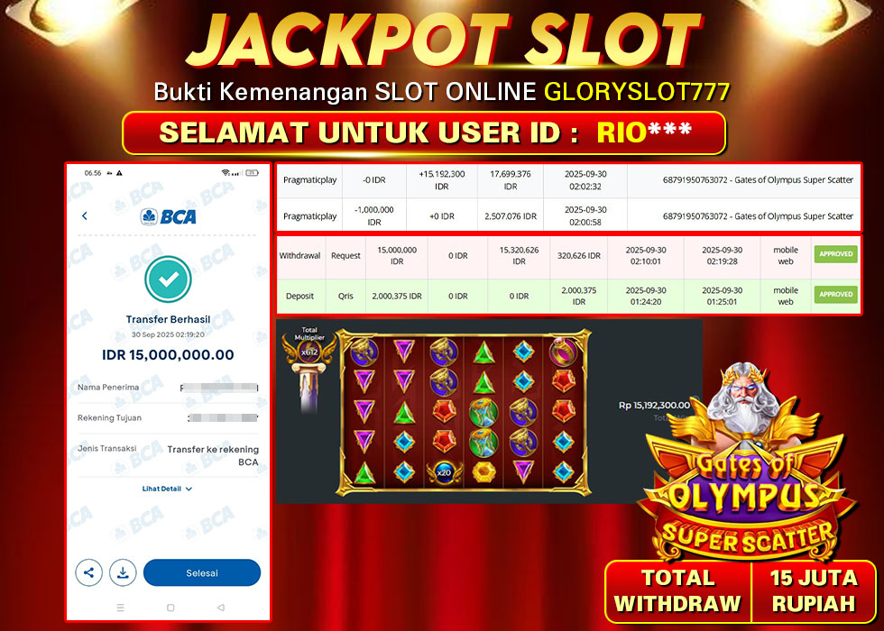 GLORYSLOT777 JACKPOT SLOT GATES OF OLYMPUS SUPER SCATTER Rp 15.000.000.,- LUNAS