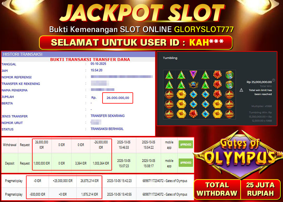 GLORYSLOT777 JACKPOT SLOT GATES OF OLYMPUS Rp 26.000.000.,- LUNAS