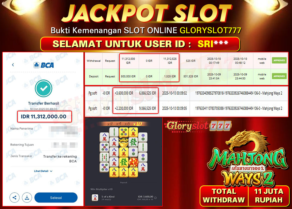 GLORYSLOT777 JACKPOT SLOT MAHJONG WAYS 2 Rp 11.312.000.,- LUNAS