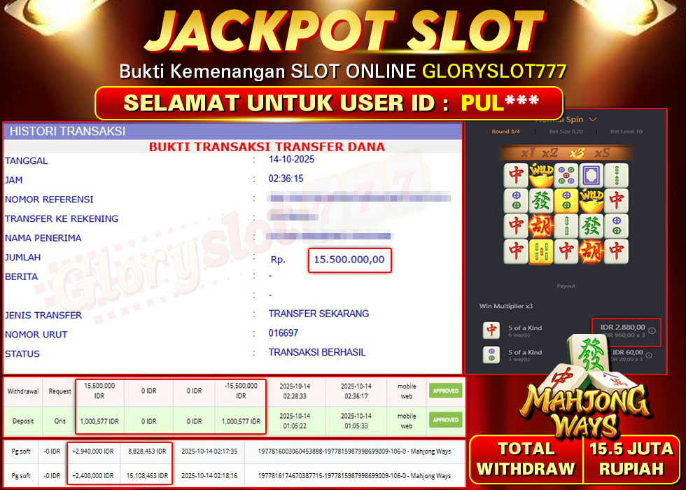 GLORYSLOT777 JACKPOT SLOT MAHJONG WAYS 2 Rp 15.500.000.,- LUNAS