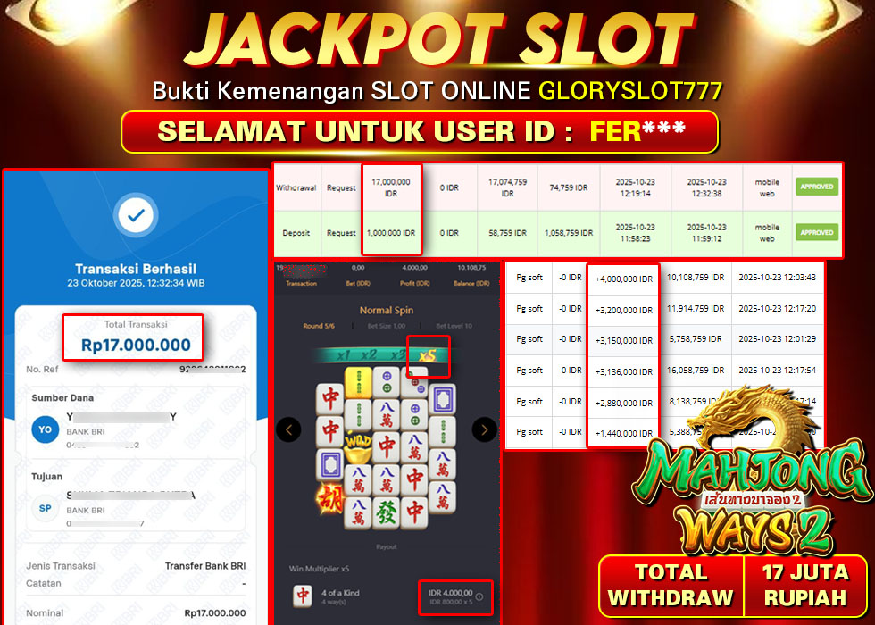 GLORYSLOT777 JACKPOT SLOT MAHJONG WAYS 2 Rp 17.000.000.,- LUNAS