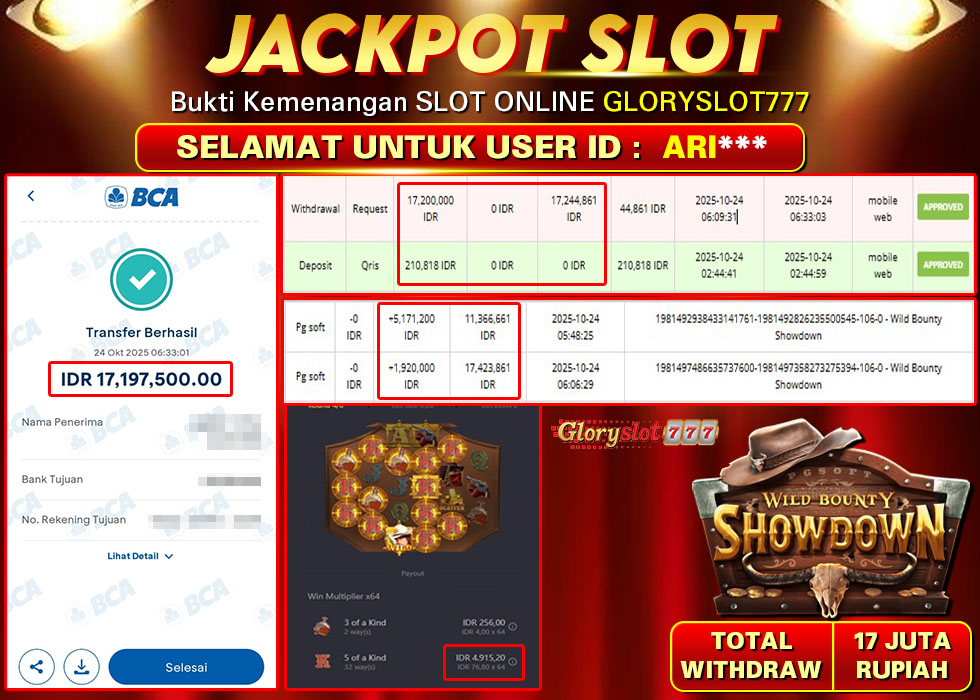 GLORYSLOT777 JACKPOT SLOT WILD BOUNTY SHOWDOWN Rp 17.200.000.,- LUNAS