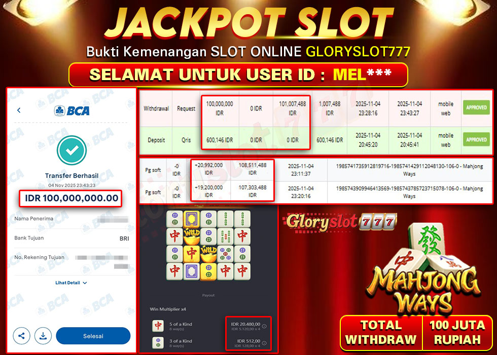 GLORYSLOT777 JACKPOT SLOT MAHJONG WAYS Rp 100.000.000.,- LUNAS