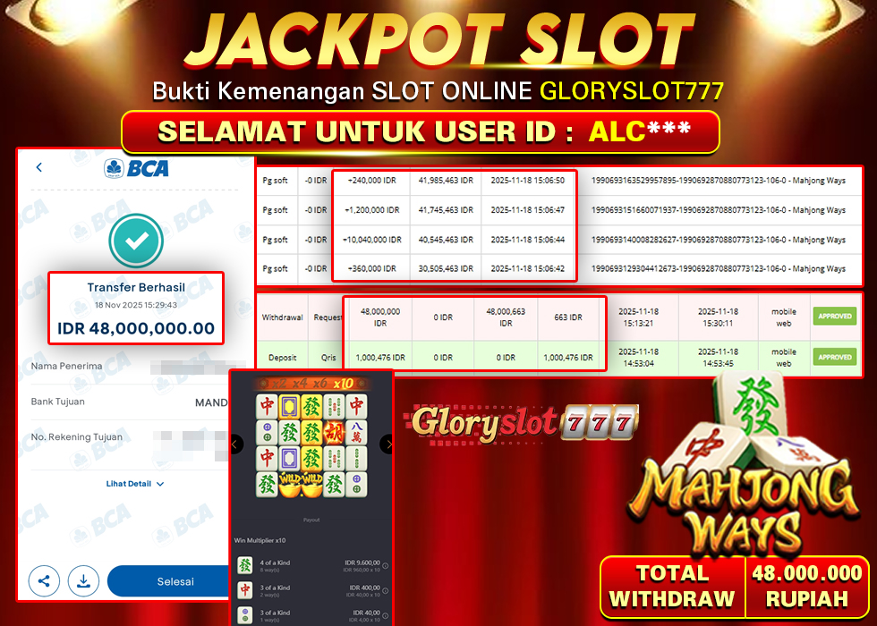 GLORYSLOT777 JACKPOT SLOT MAHJONG WAYS Rp 48.000.000,- LUNAS