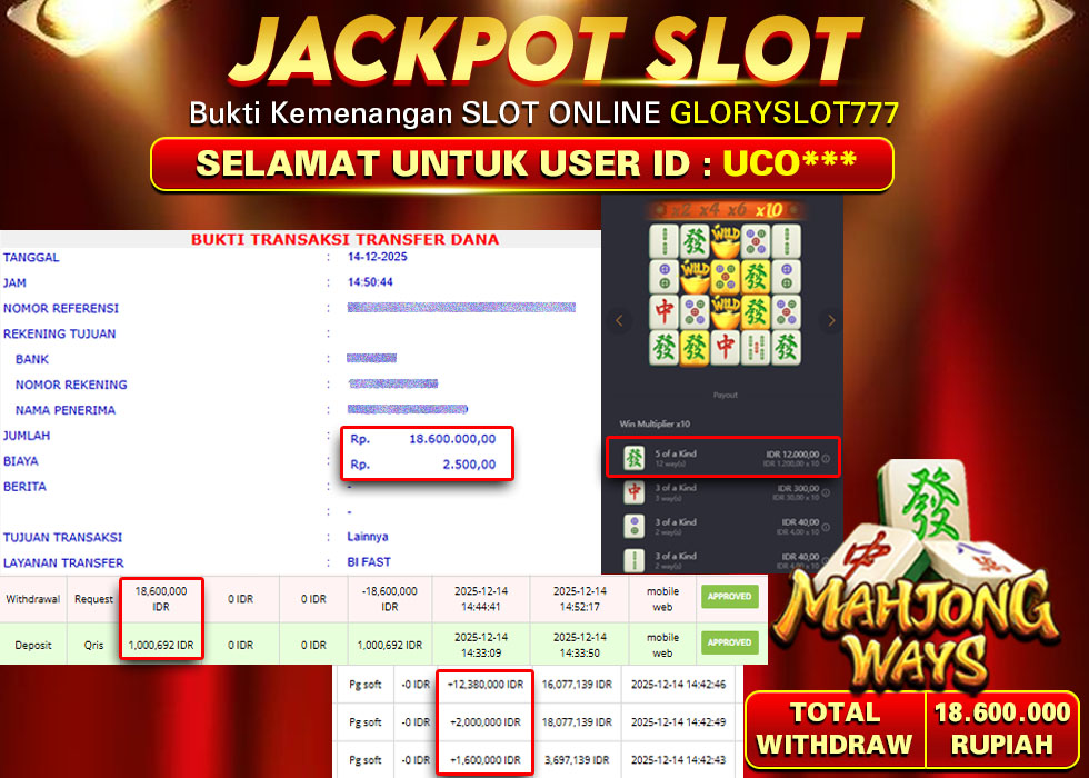 GLORYSLOT777 JACKPOT SLOT MAHJONG WAYS Rp 18.600.000,- LUNAS