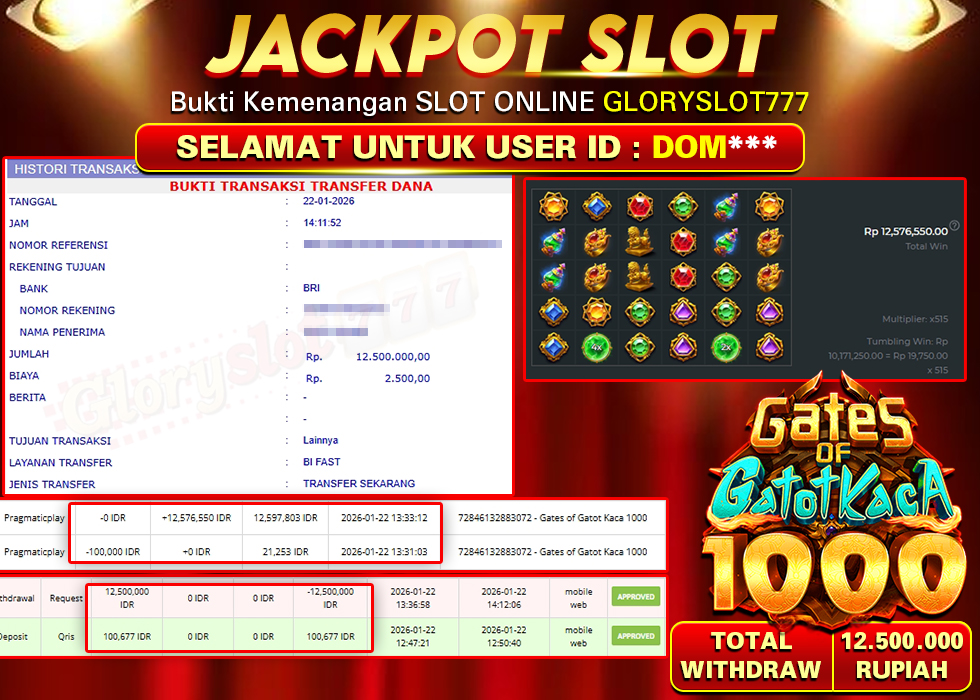 GLORYSLOT777 JACKPOT SLOT GATES OF GATOT KACA 1000 Rp 12.500.000,- LUNAS