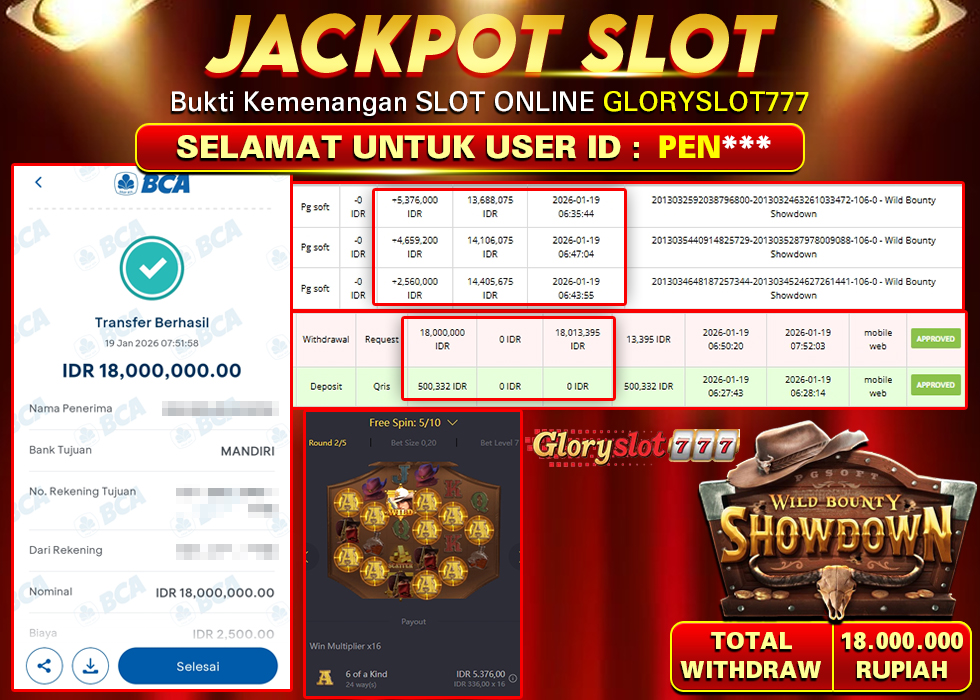 GLORYSLOT777 JACKPOT SLOT WILD BOUNTY SHOWDOWN Rp 18.000.000,- LUNAS