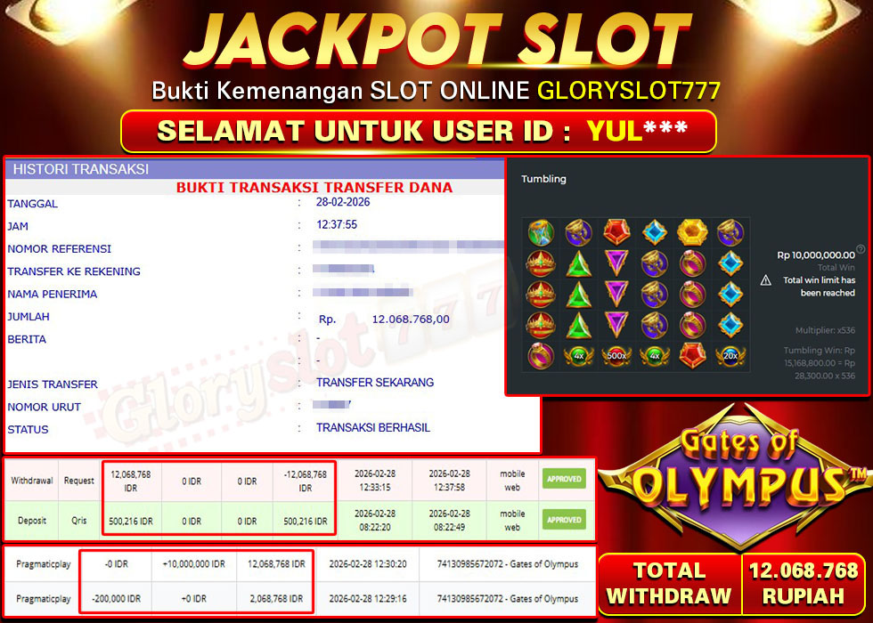 GLORYSLOT777 JACKPOT SLOT GATES OF OLYMPUS Rp 12.068.768,-  LUNAS