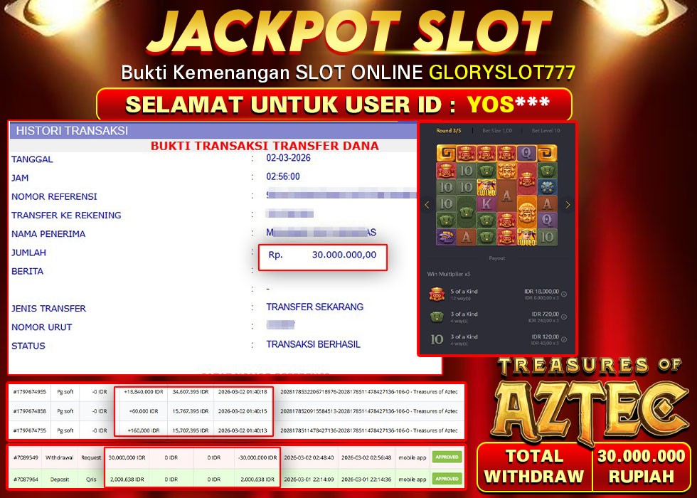 GLORYSLOT777 JACKPOT SLOT TREASURE OF AZTEC Rp 30.000.000,-  LUNAS