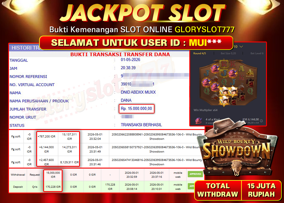 GLORYSLOT777 JACKPOT SLOT WILD BOUNTY SHOWDOWN Rp 15.000.000,- LUNAS