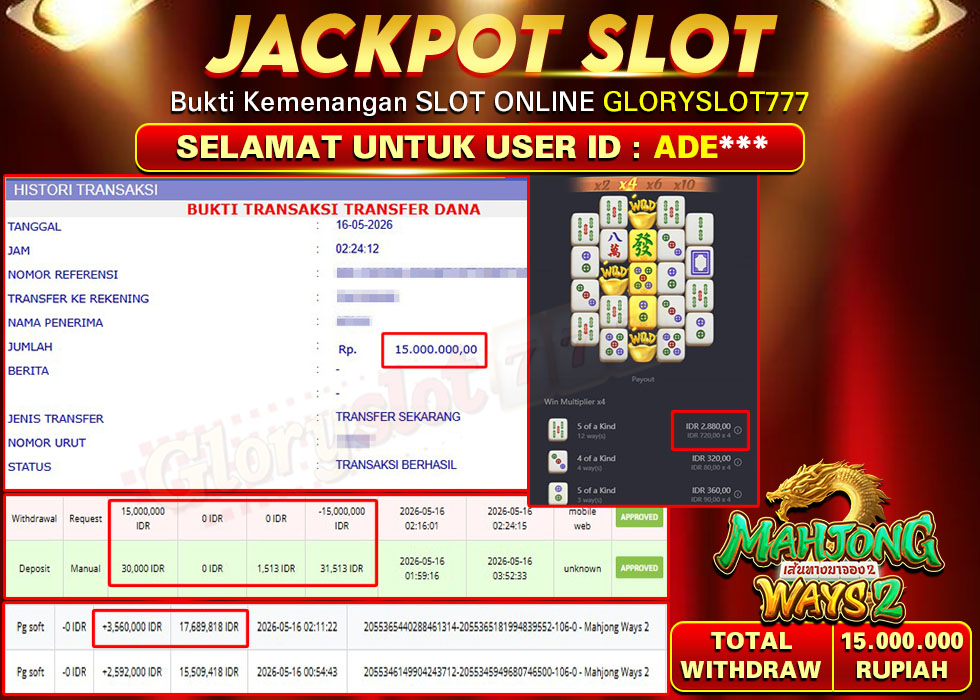 GLORYSLOT777 JACKPOT SLOT MAHJONG WAYS 2 Rp 15.000.000,- LUNAS