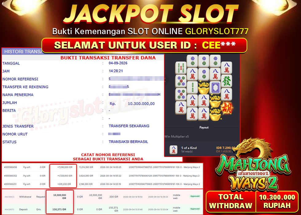 GLORYSLOT777 JACKPOT SLOT MAHJONG WAYS 2 Rp 10.300.000,- LUNAS