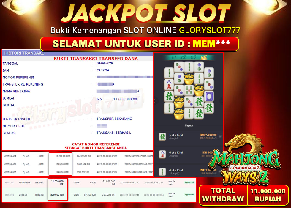 GLORYSLOT777 JACKPOT SLOT MAHJONG WAYS 2 Rp 11.000.000,- LUNAS