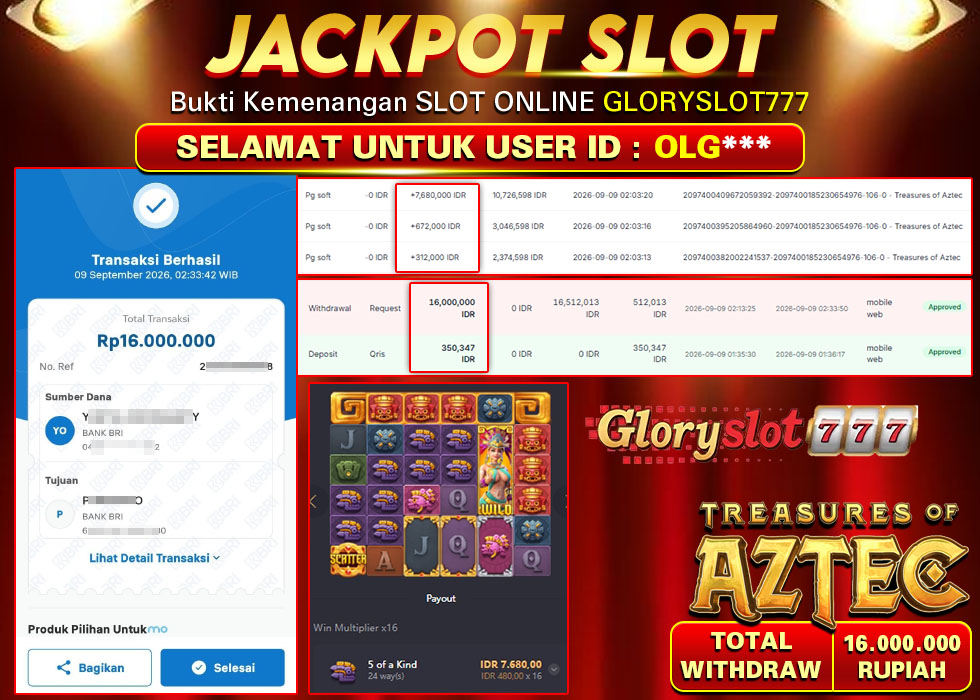 GLORYSLOT777 JACKPOT SLOT TREASURE OF AZTEC Rp 16.000.000,- LUNAS